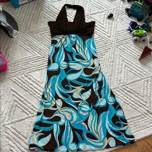Prada vintage y2k Brown and Blue Halter Maxi Dress